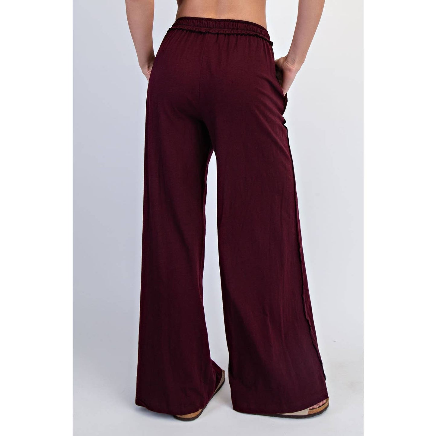 COTTON SLUB LOUNGING WIDE PANT: Espresso
