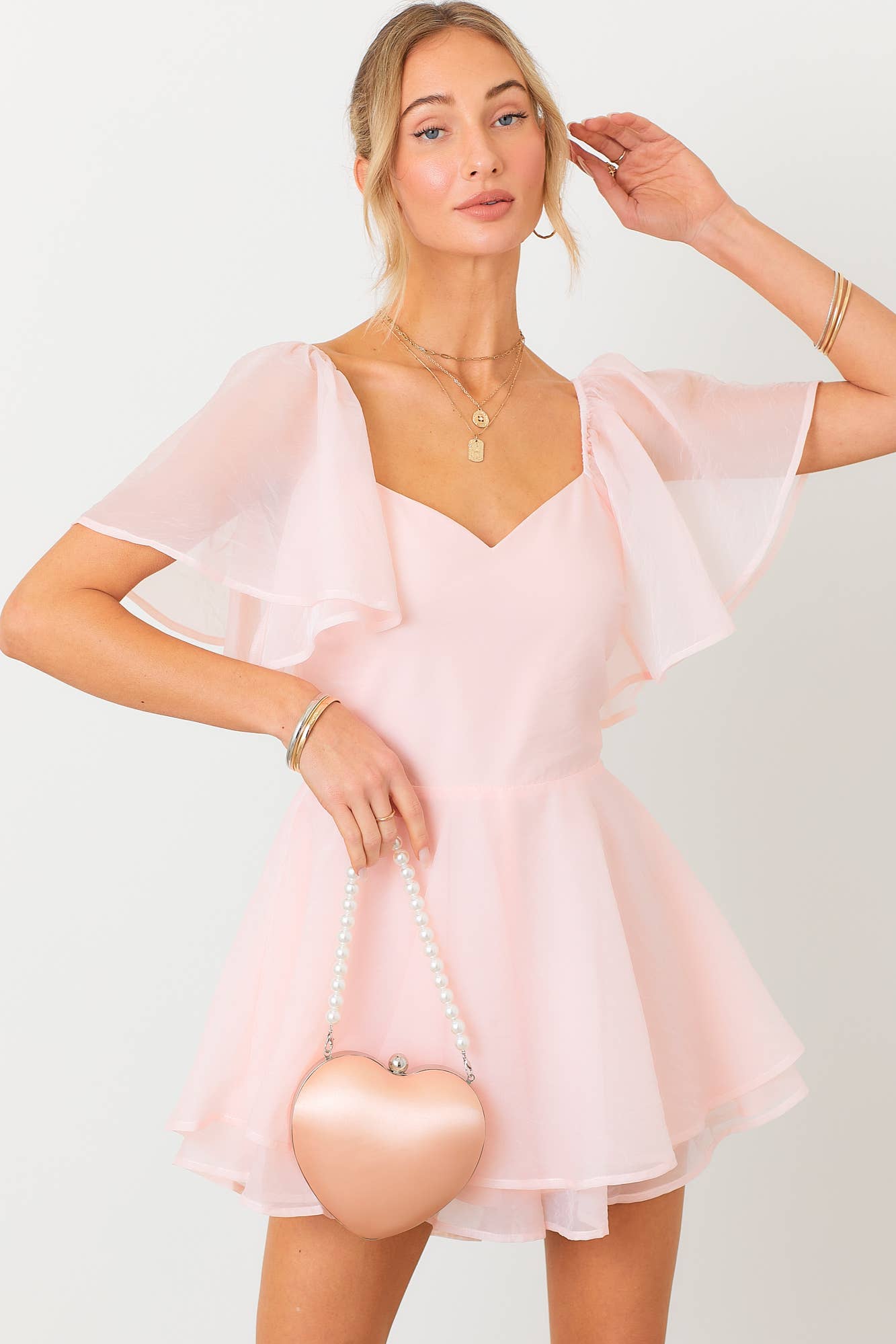 Bubble Short Sleeves Romper: BLUSH / S