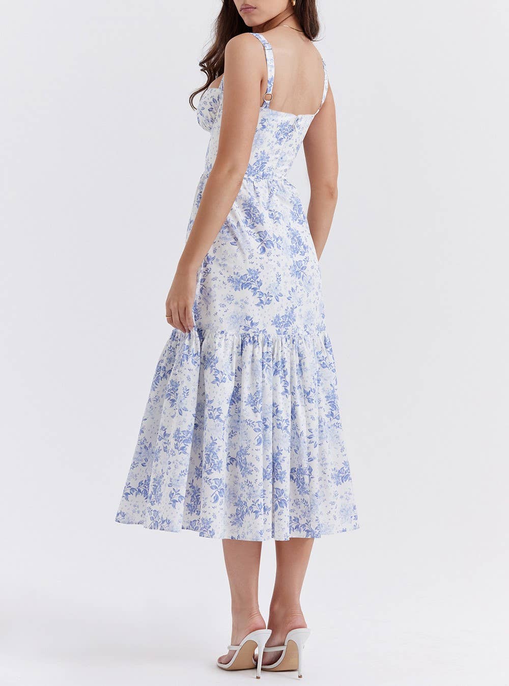 Suspender Floral Backless Cake Dress: Orange / L