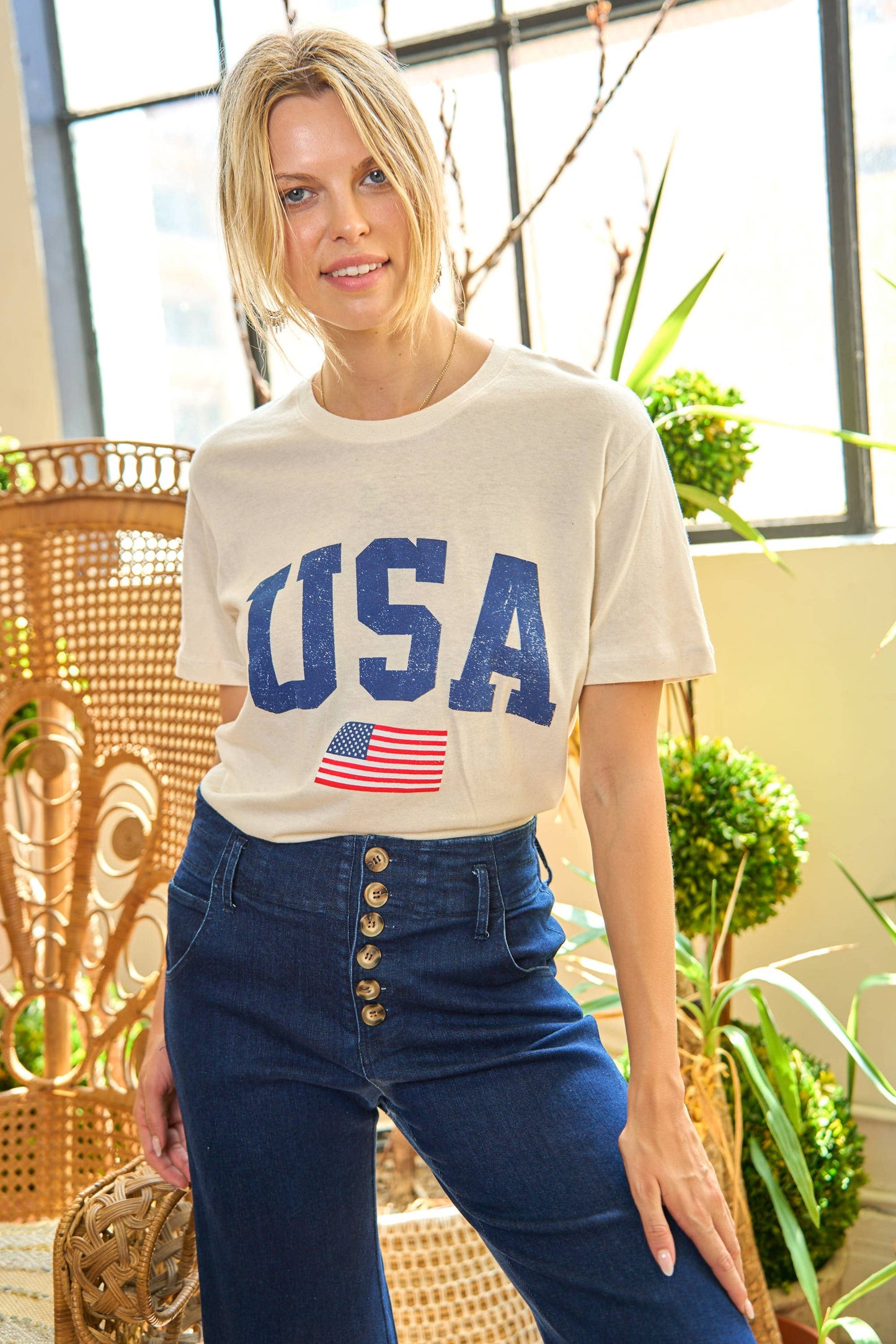 Graphic Print Short Sleeve T-Shirts: CREAM / L