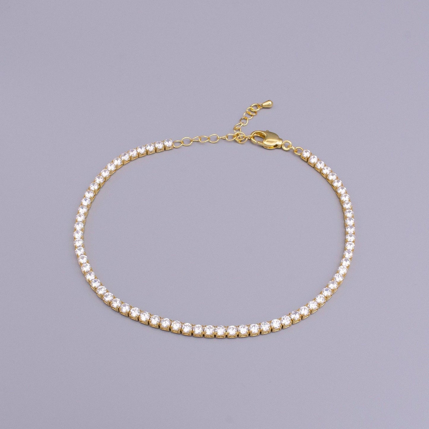9.25" 16K Gold Filled 3mm Clear Crystal Tennis Chain Anklet