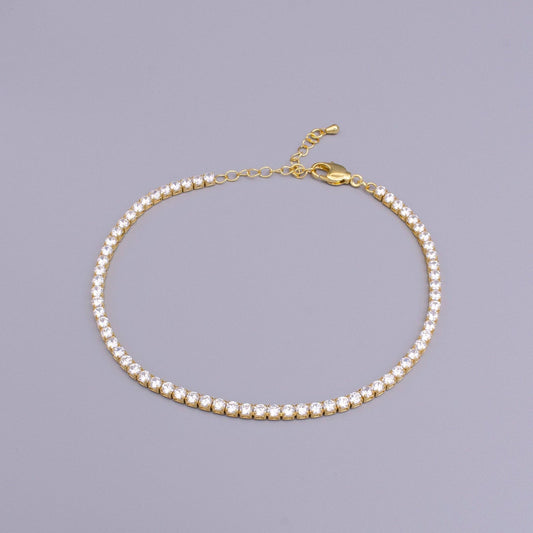 9.25" 16K Gold Filled 3mm Clear Crystal Tennis Chain Anklet