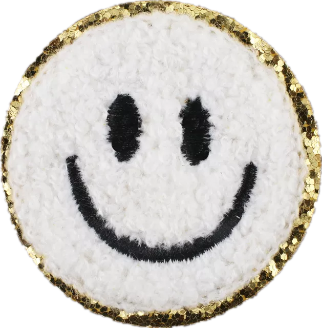 Smile Face Iron On Gold Glitter Patches: Pink