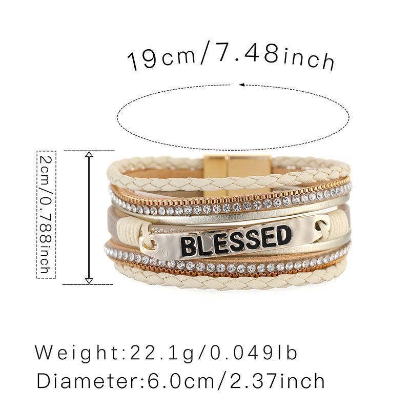 BLESSED Multi-Layer Leather Bracelet Magnetic Buckle Bangle: Apricot