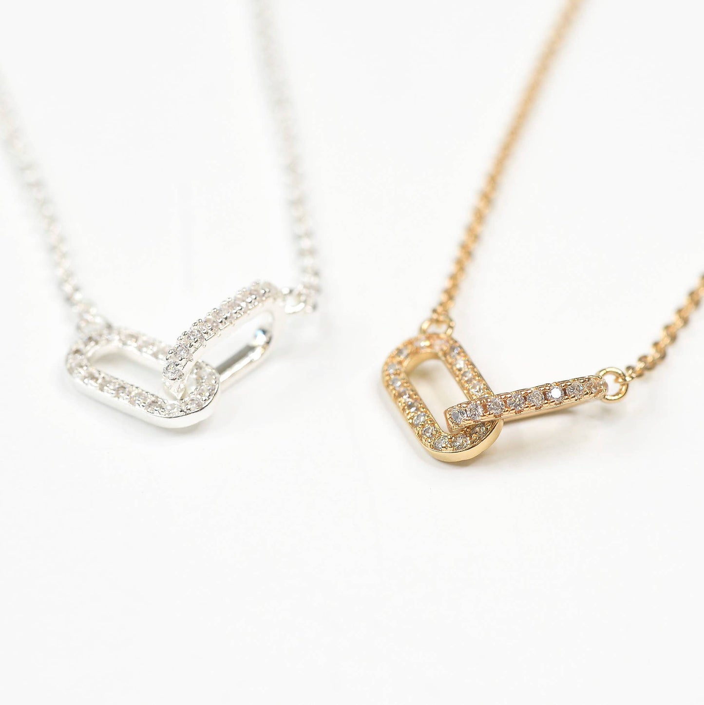 Diamond Linked Necklace, Chain Link Jewelry, Necklace: Silver