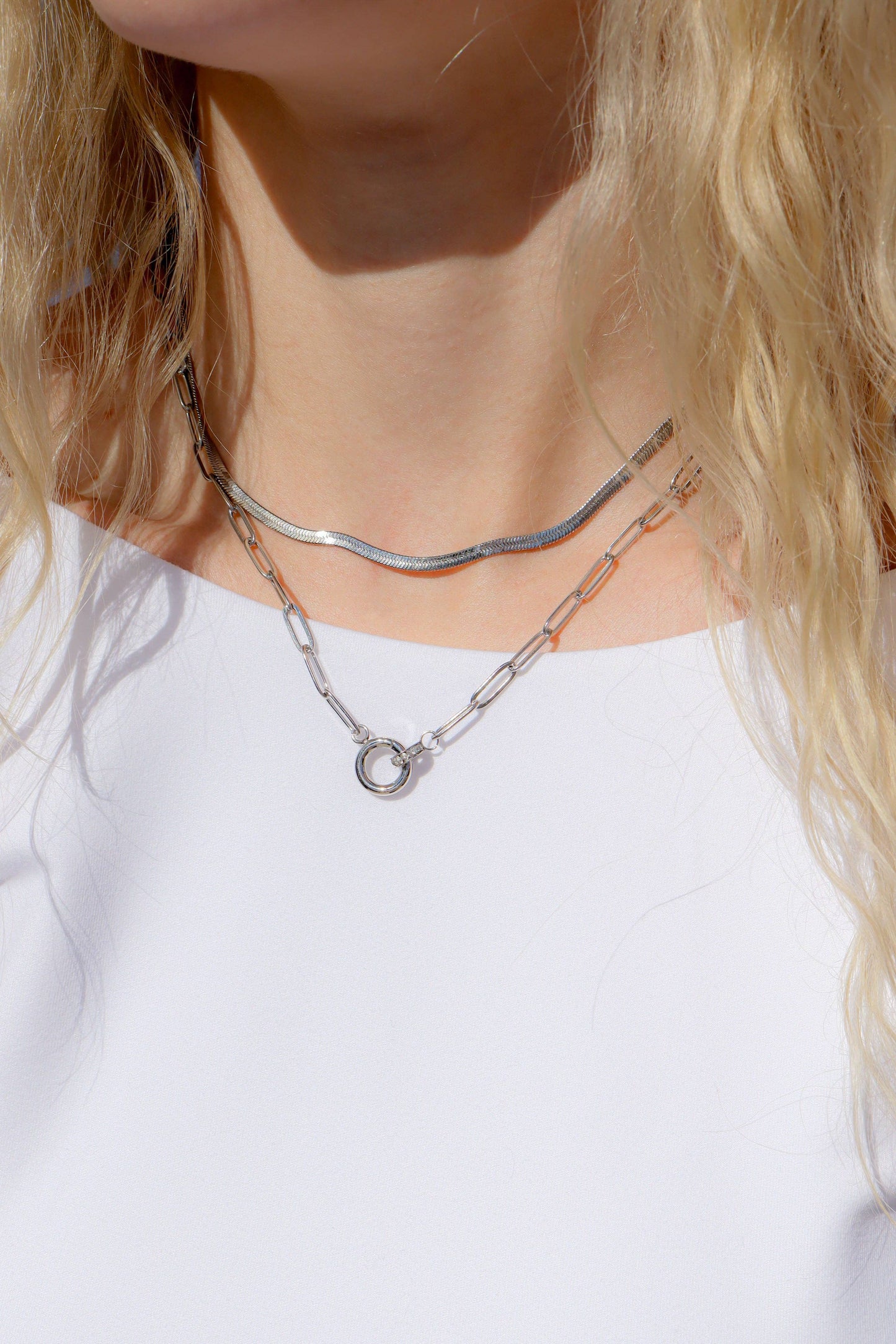 18K Gold PVD Paperclip Rhinestone Charm Holder Necklace: Gold