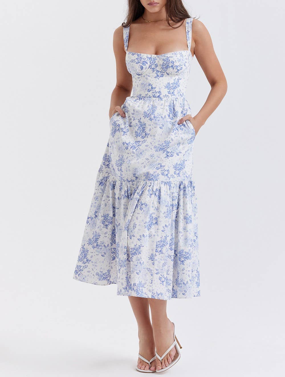 Suspender Floral Backless Cake Dress: Orange / XL