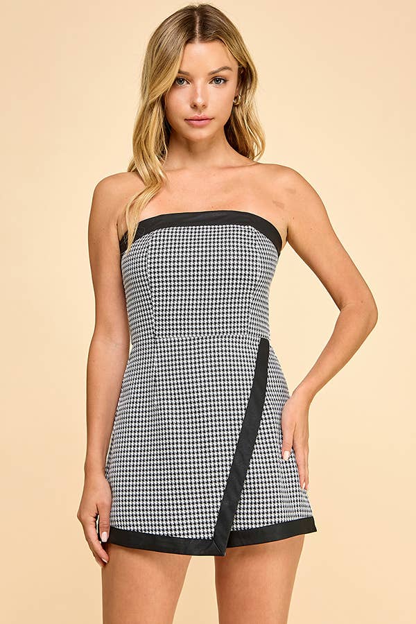 Houndstooth fabric romper: BLACK/WHITE / M