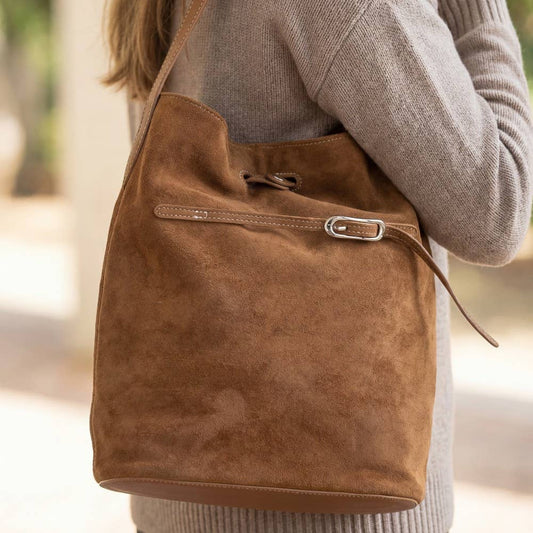 Belt Closure Vegan Leather Bucket Bag: LBR