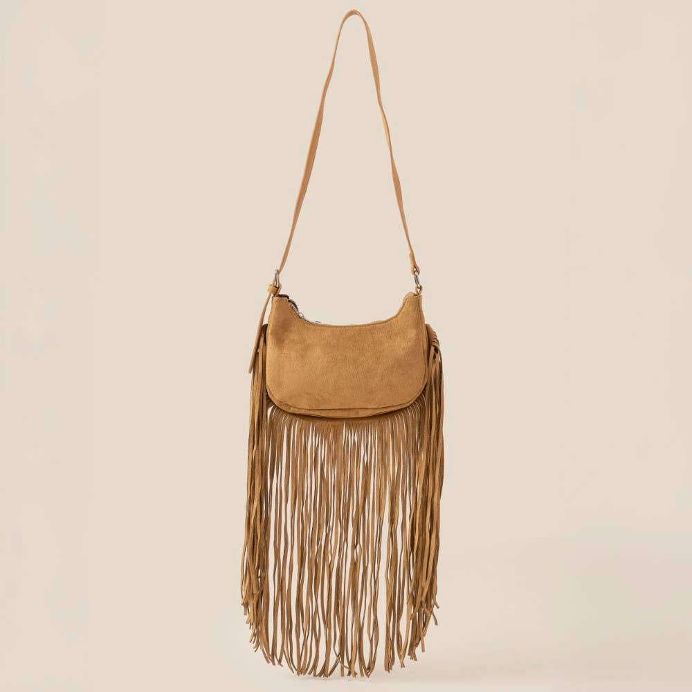 Suede Fringe Crossbody Bag: DBR