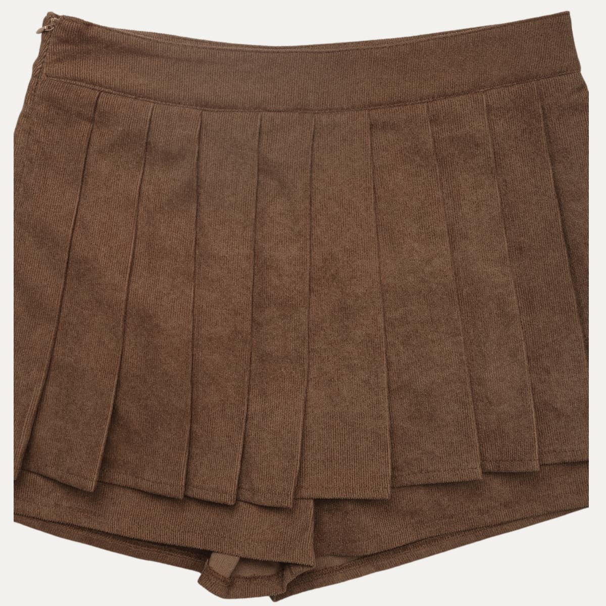 Trendy Corduroy High-Waisted Pleating Mini Skort: Coffee / S