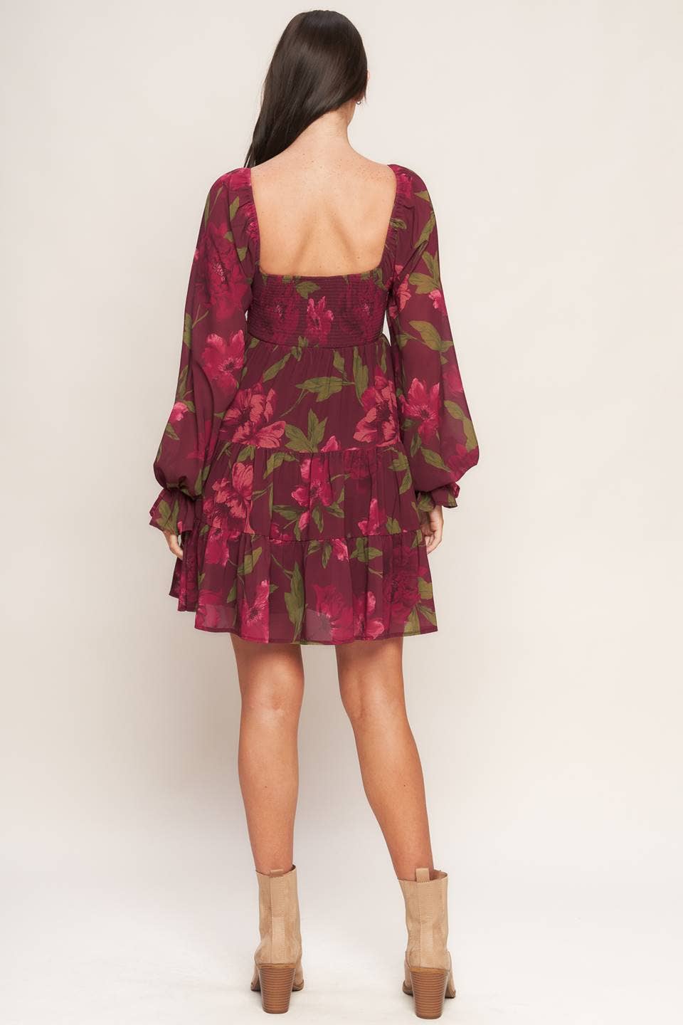 A printed woven mini dress - ID23196: Burgundy / Contemporary / L