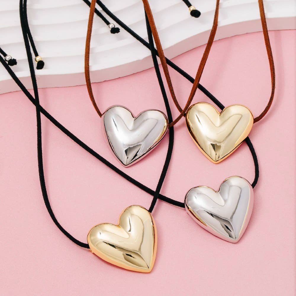 Heart Pendant Adjustable Cord Necklace: BROWN