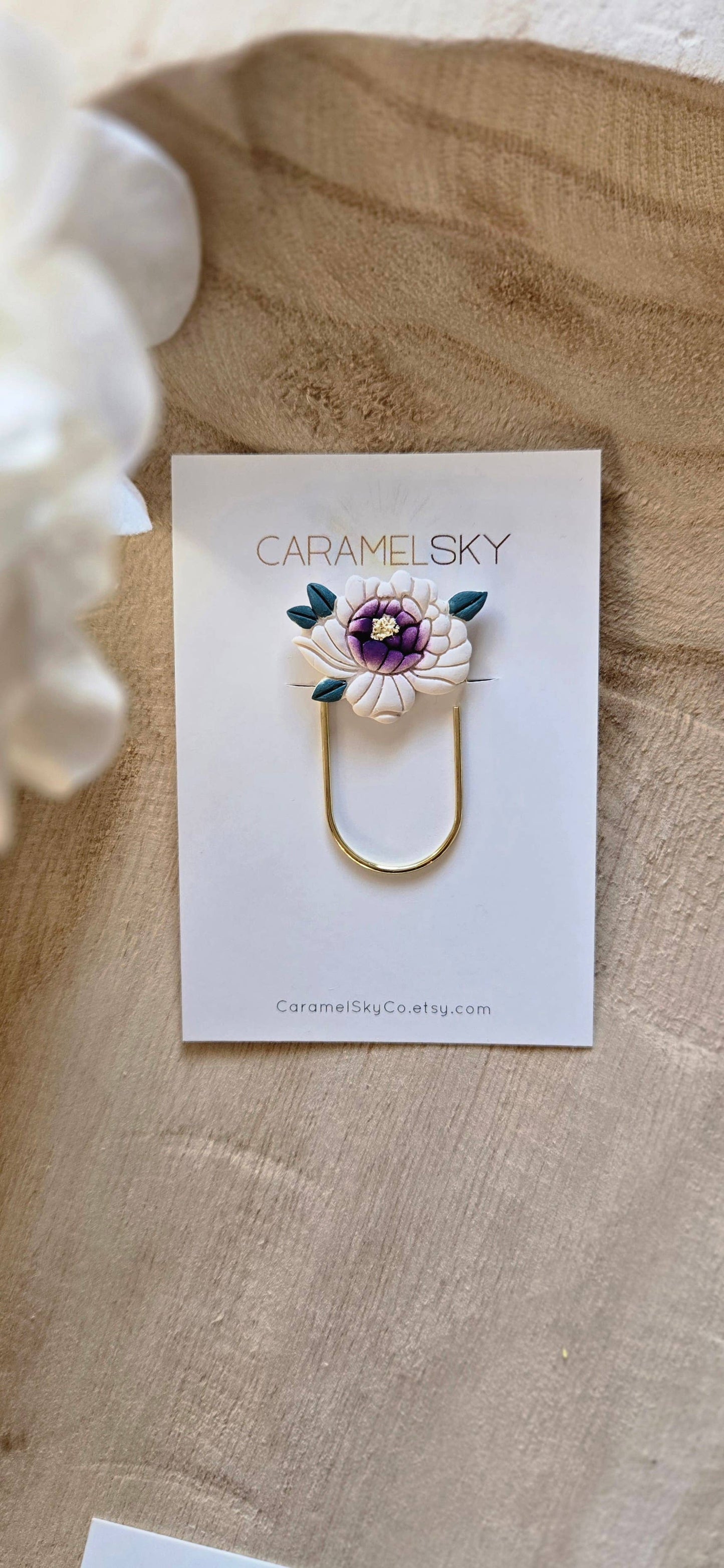 Handmade Peony Flower Paperclip Bookmark, Clay Bookmark: Pink