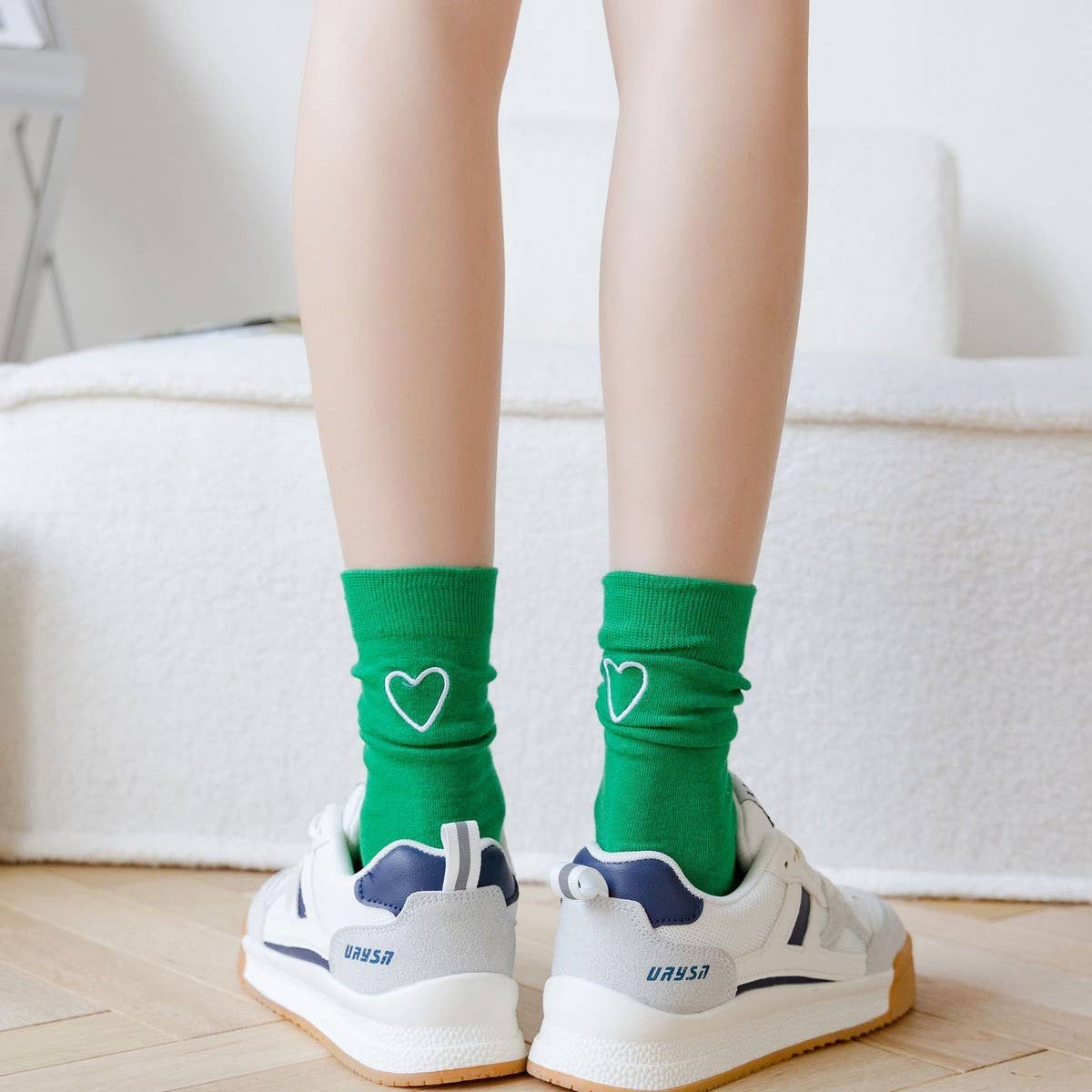 NEW COTTON ALL MATCH EMBROIDERED LOVE HEART SOCKS_CWMS1414: GREEN2 / OS