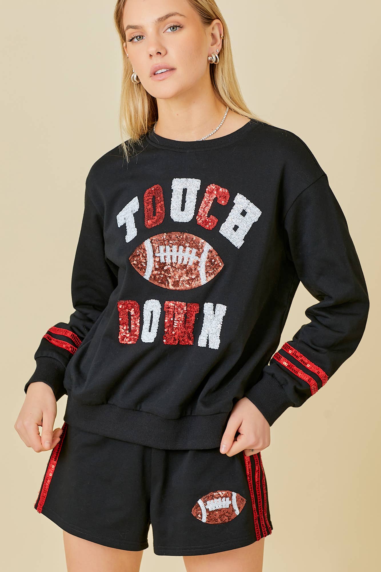 Game Day Touch Down Sequin Sweatershirts: BLACK / M