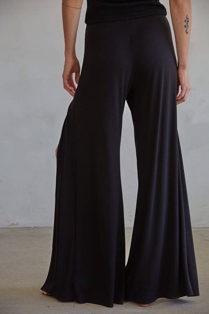 RJ3171 | High Waisted Split Wide Leg Pants: Black / S
