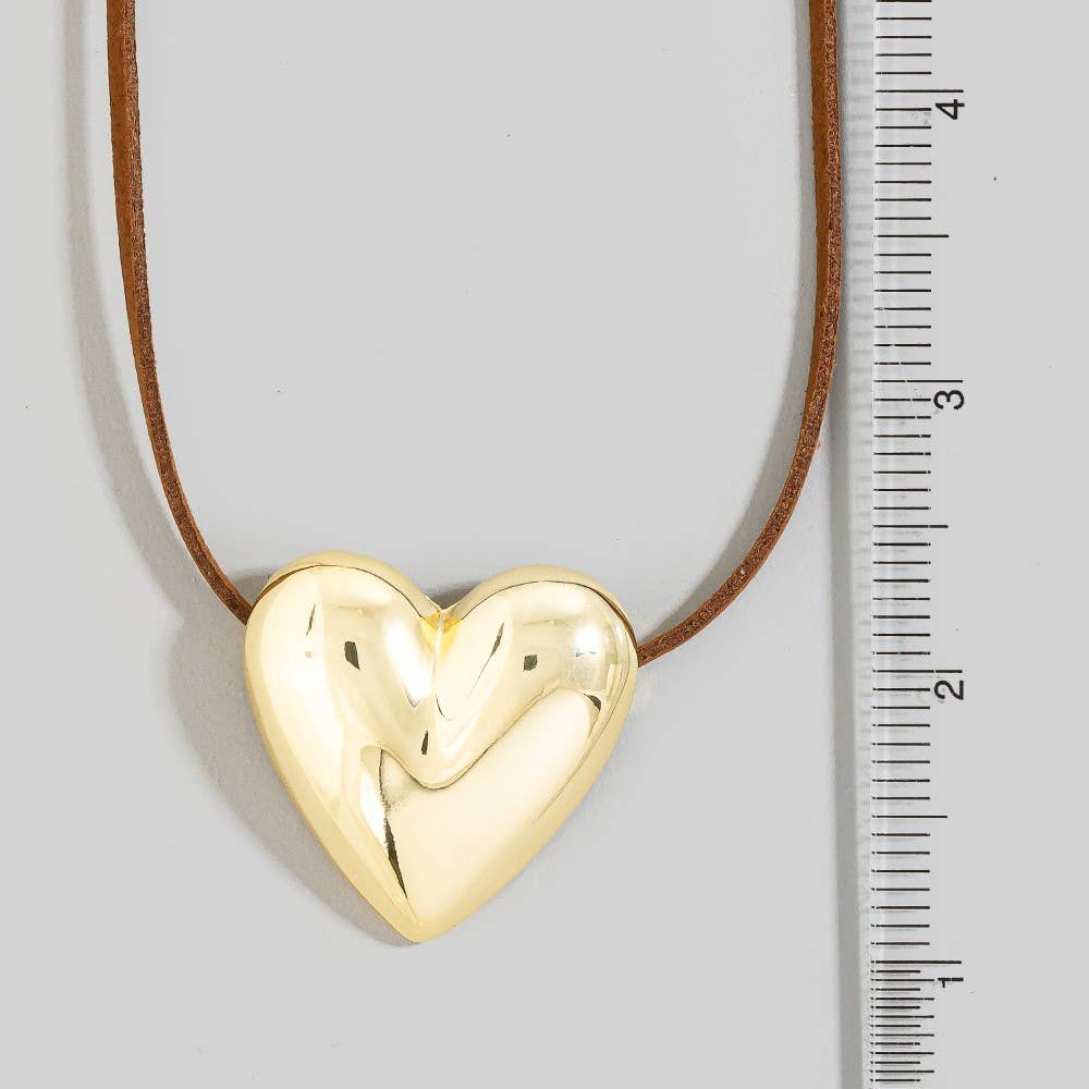 Heart Pendant Adjustable Cord Necklace: BROWN