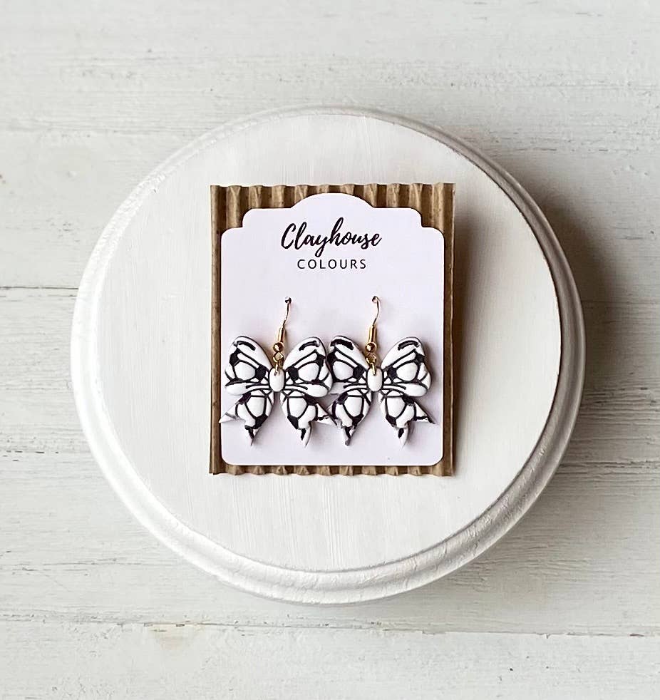 Sports Bow Earrings | Baseball Bows | Softball Bows : Gold Plated / Softball