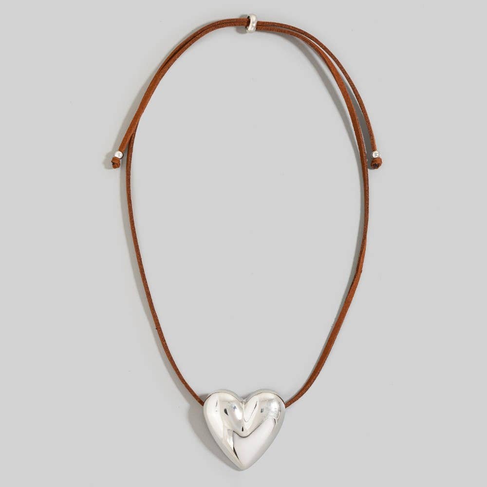 Heart Pendant Adjustable Cord Necklace: BROWN