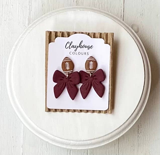 Football & Bow Earrings   : Red