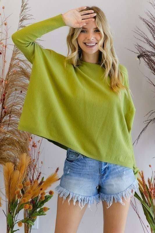 BOAT NECK TIGHT SLV BOX SWEATER TOP: PEAR / S