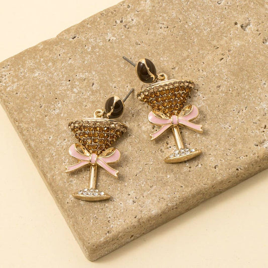 Pave Enamel Espresso Martini Dangle Earrings: BRG