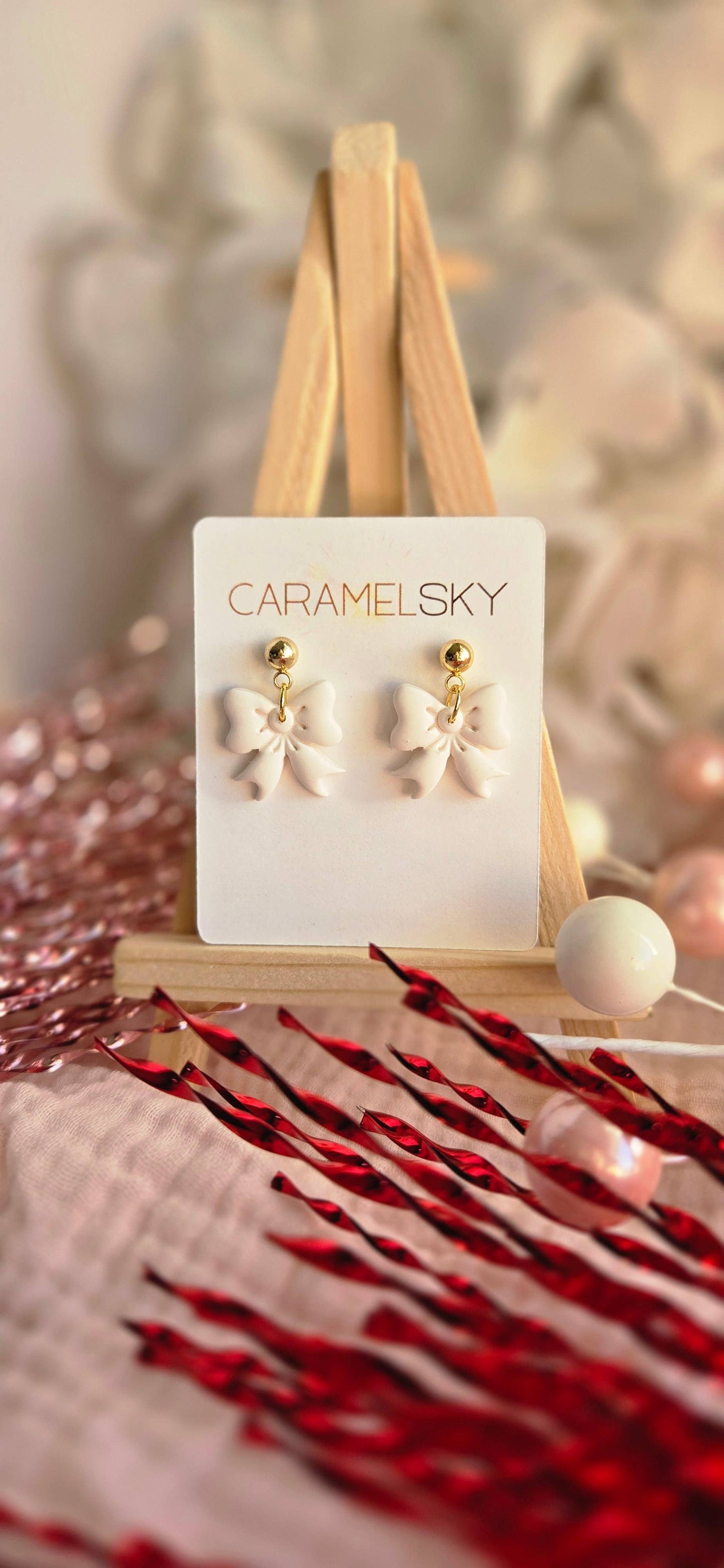 Bow Earrings, Valentine's Day Bow Earrings, Clay Earrings: Pink