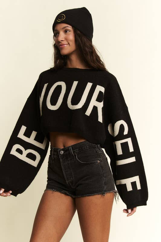 BE YOUR SELF SWEATER CROP TOP: OATMEAL / L/XL