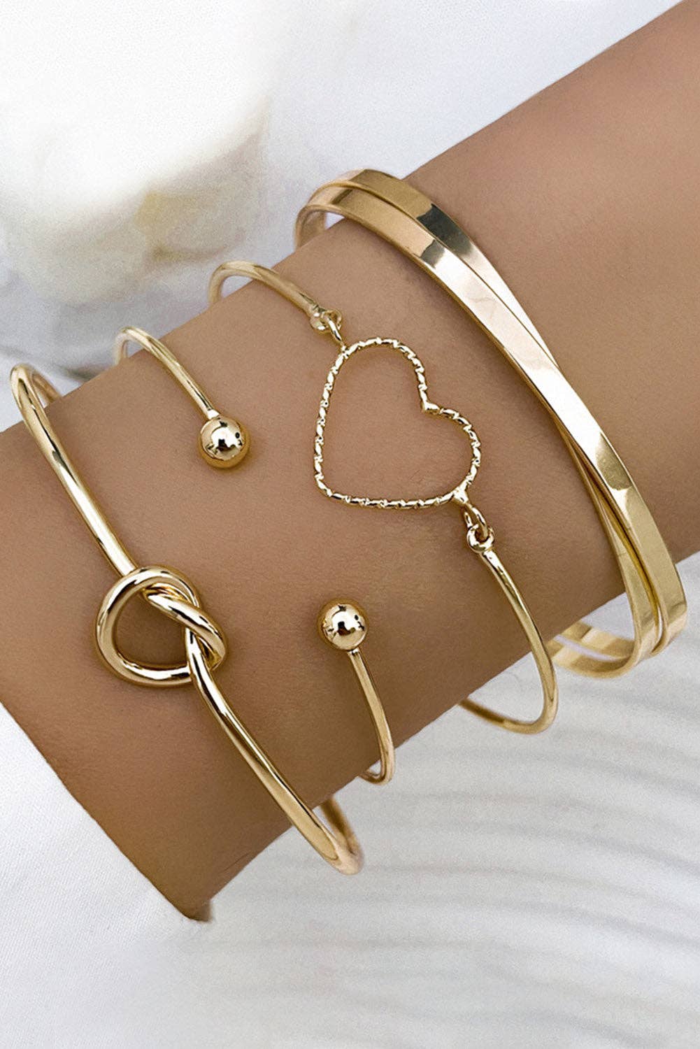 Gold Love Geometric Cross Bracelet 4-piece Set: Gold / 100%Alloy / ONE SIZE
