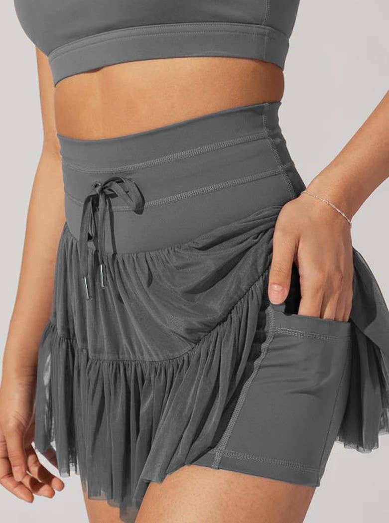 High-Waisted Lace-Up Panelled Pleated Skirt: Apricot / M