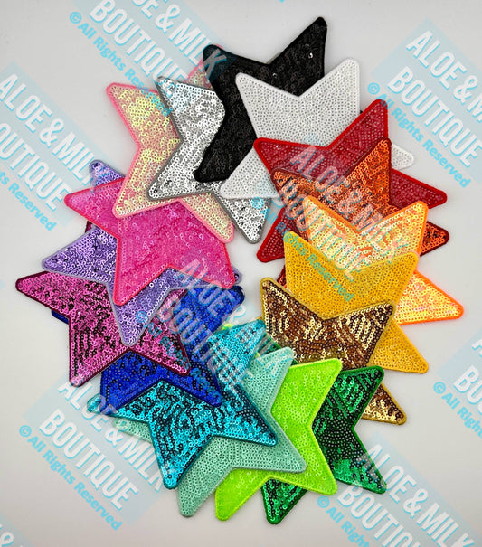New Sequin Star Large, sequin star patch, cheer patch: White
