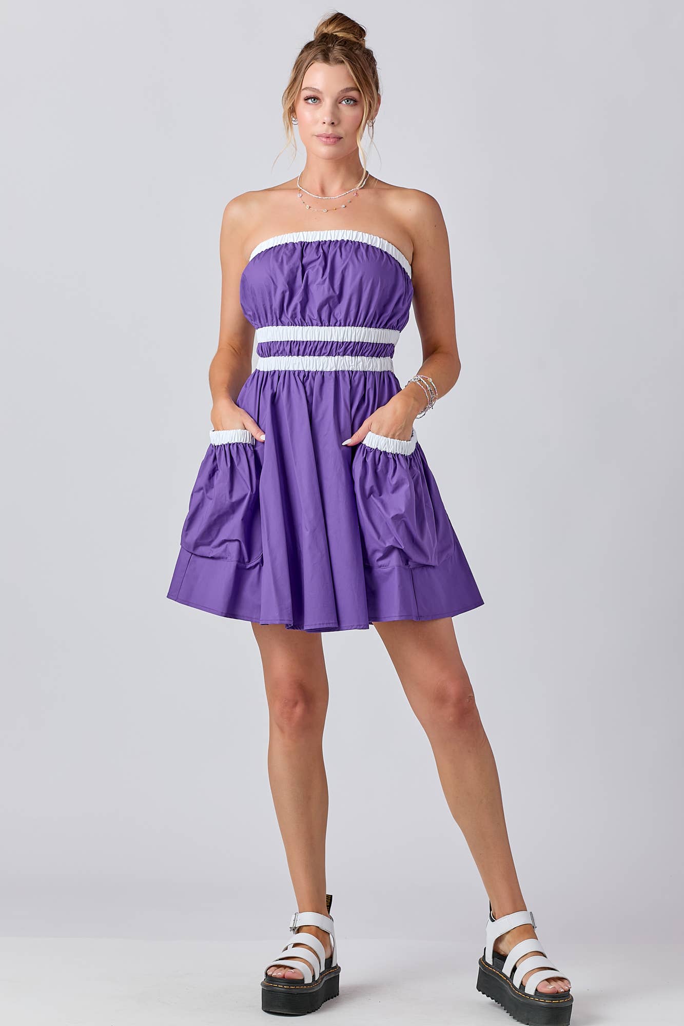 Gameday Contrast Gathered Over Sized Pocket Tube Dress : RED/BLK / L