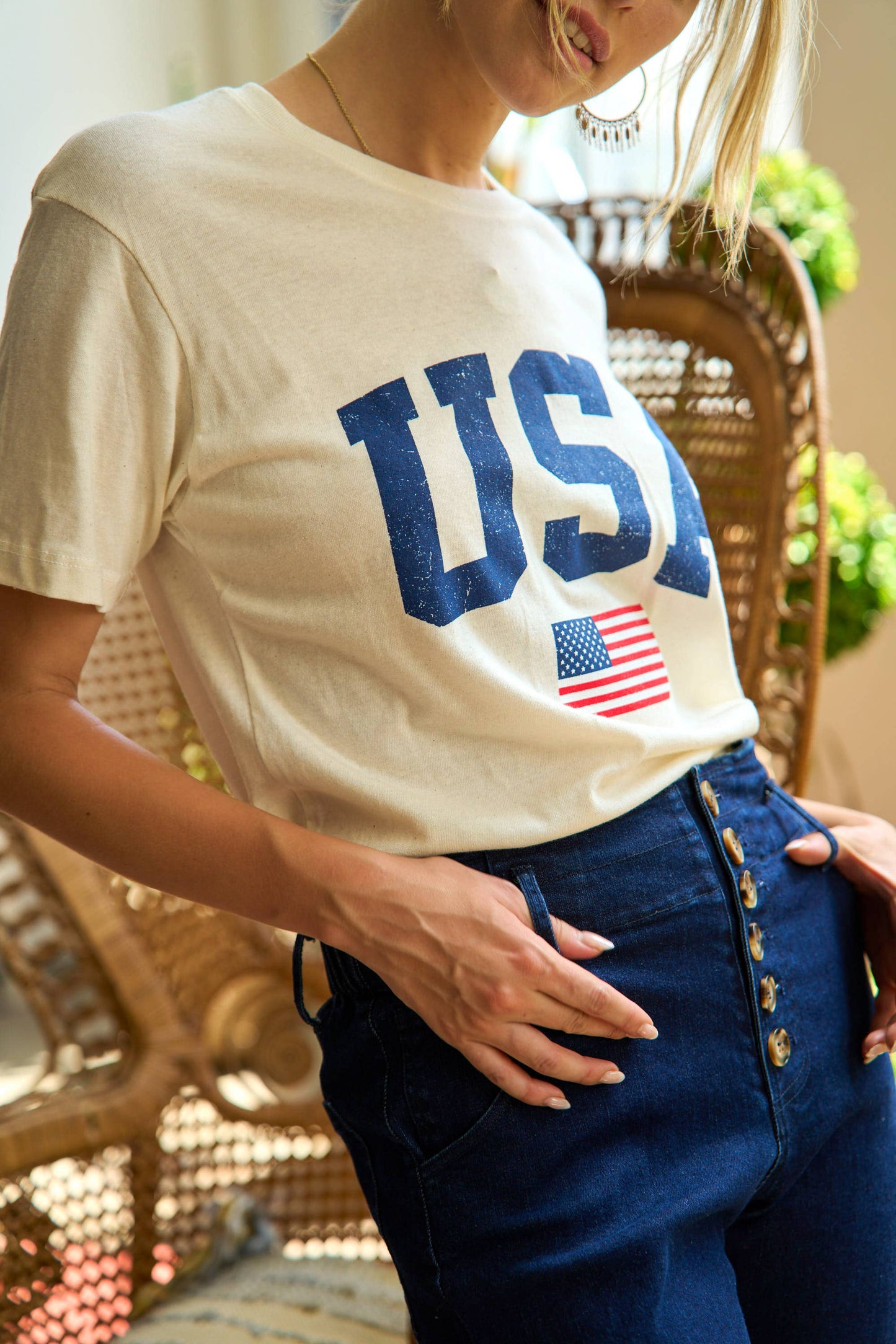 Graphic Print Short Sleeve T-Shirts: CREAM / M
