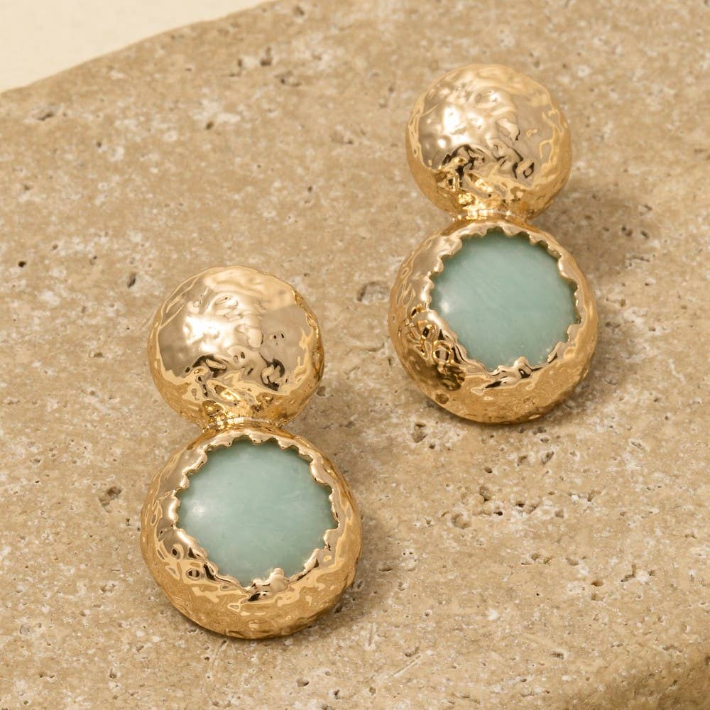Hammered Dome And Stone Stud Dangle Earrings: TQGD