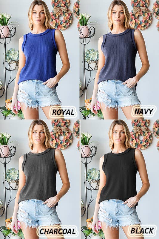 ET7276-11 SLEEVELESS SOLID URBAN RIBBED TOP: MAUVE