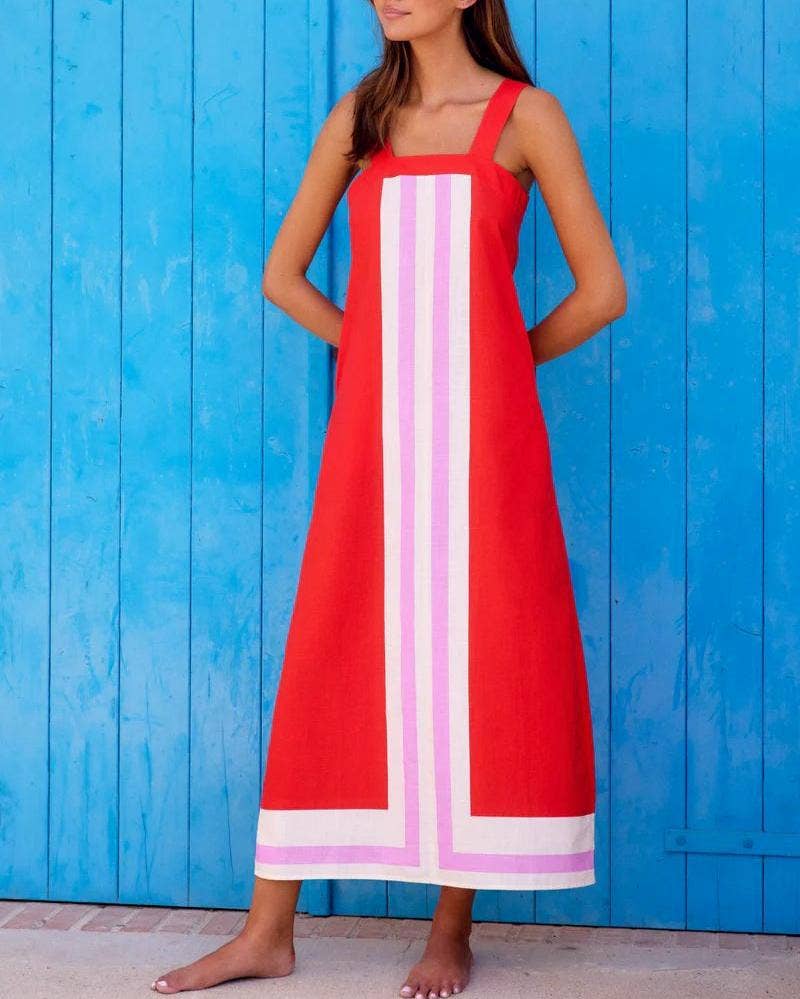Colorblocked resort slip maxi dress: Red / M