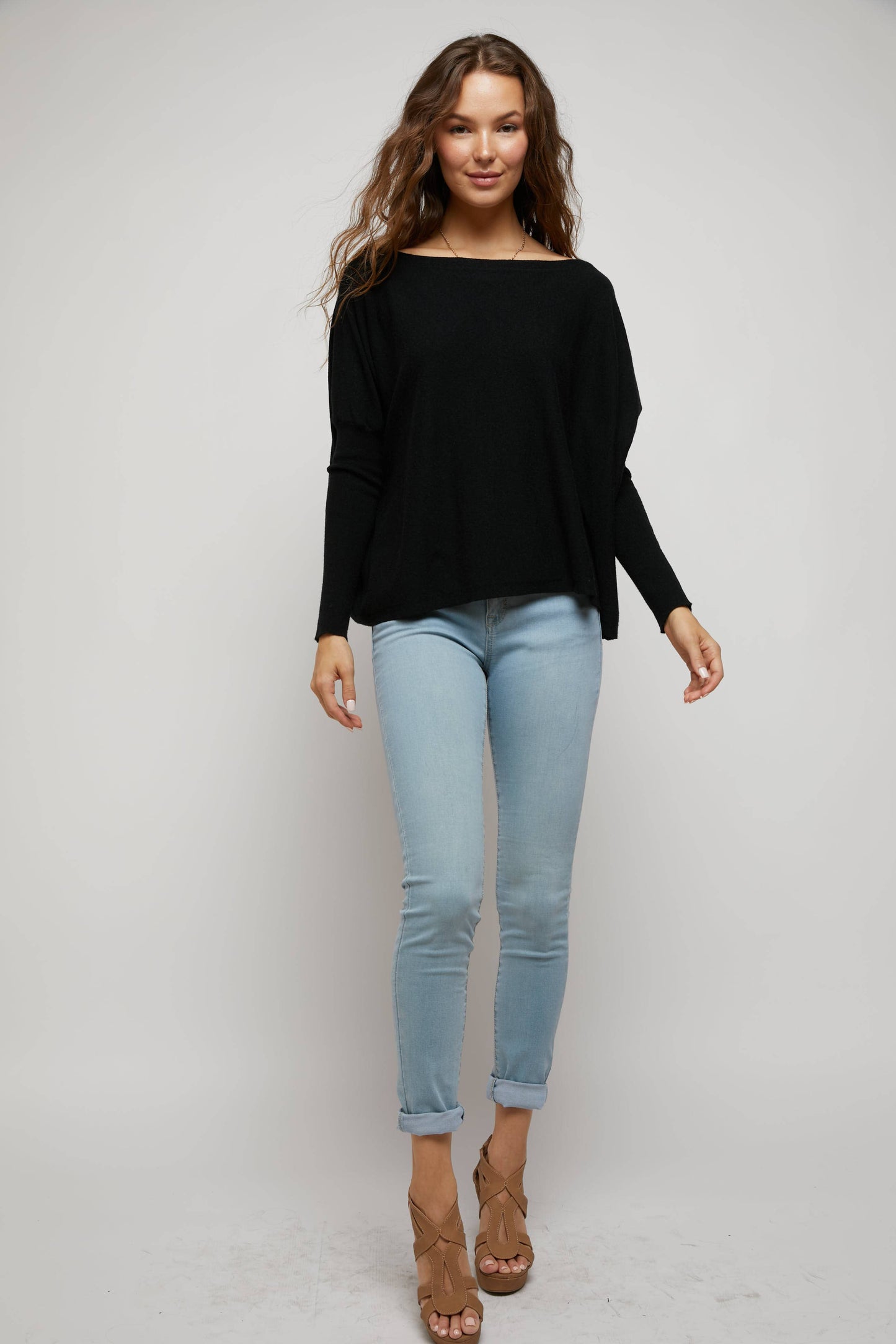 BOAT NECK TIGHT SLV BOX SWEATER TOP: PEAR / L