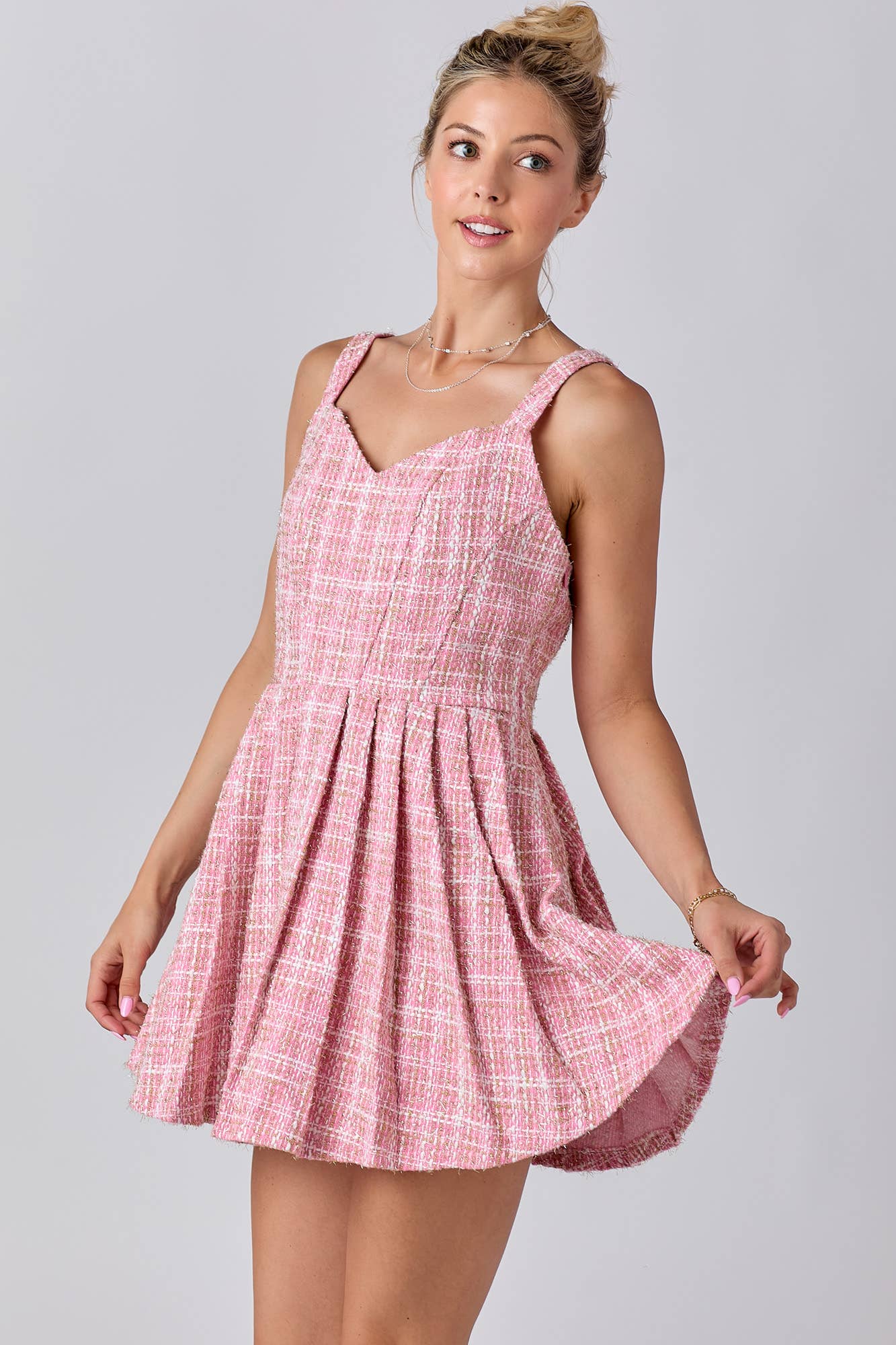 Tweed Fabric With Lurex Skort Style Romper: BLACK / S