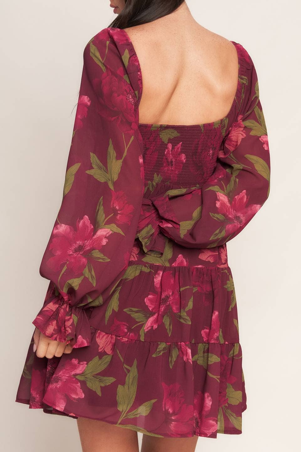 A printed woven mini dress - ID23196: Burgundy / Contemporary / S