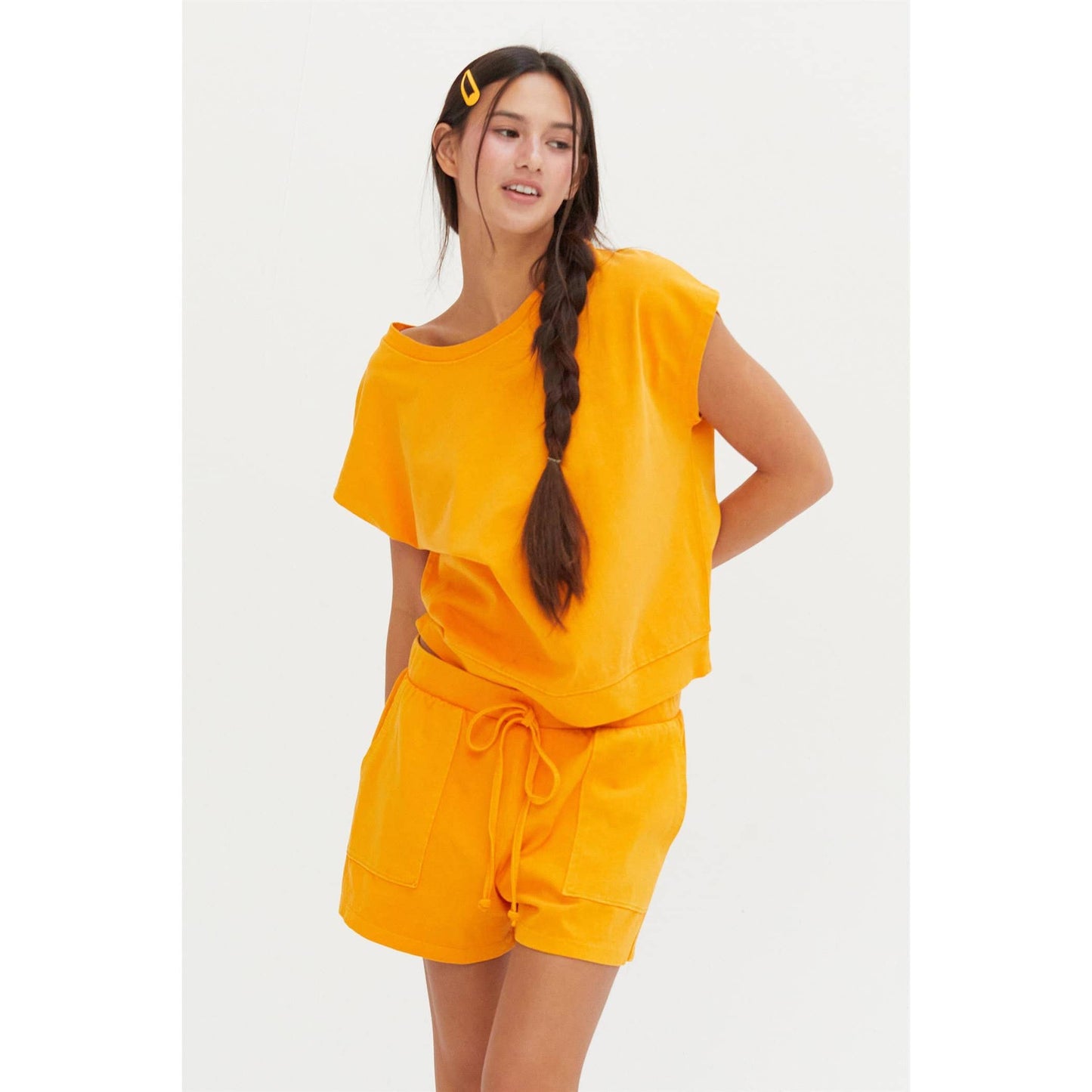 DZ25A913-SET-Matching Top And Shorts Set: ORANGE / S-M-L(2-2-2)