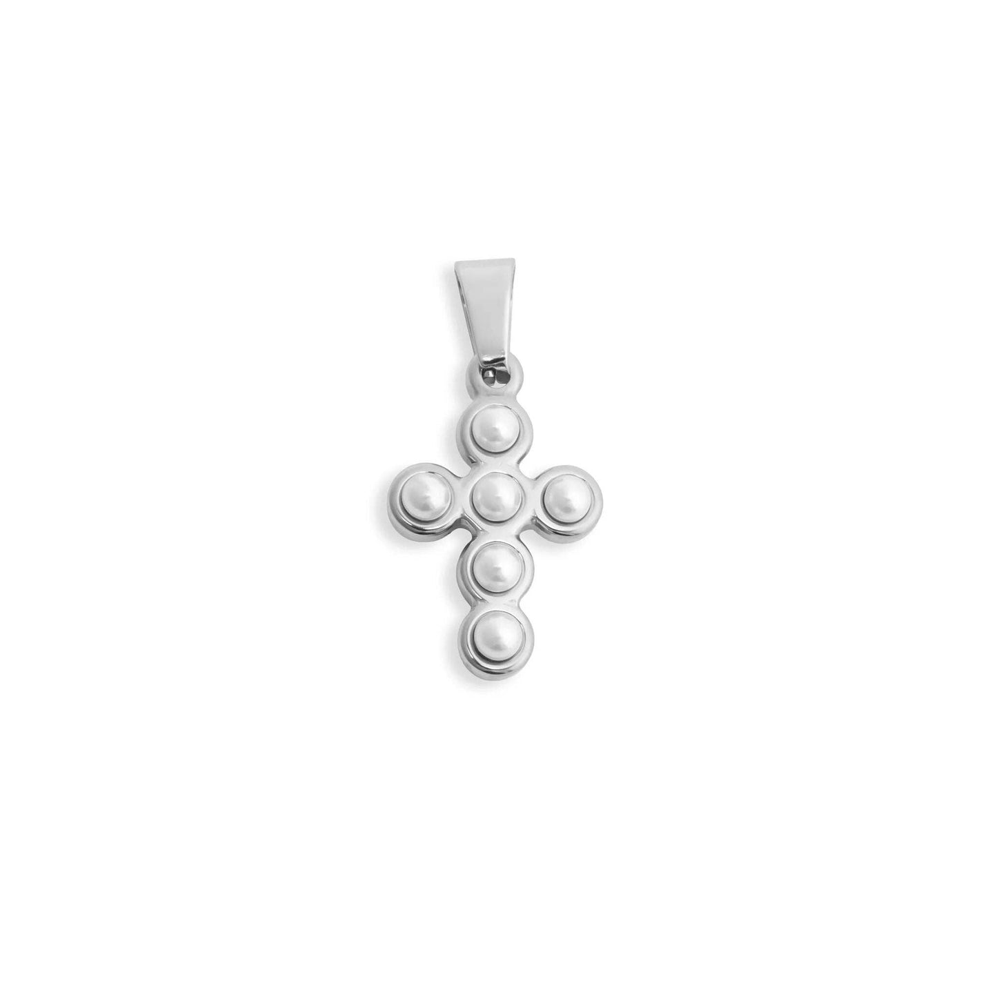 18K Gold PVD Stainless Steel Pearl Cross Charm: Gold