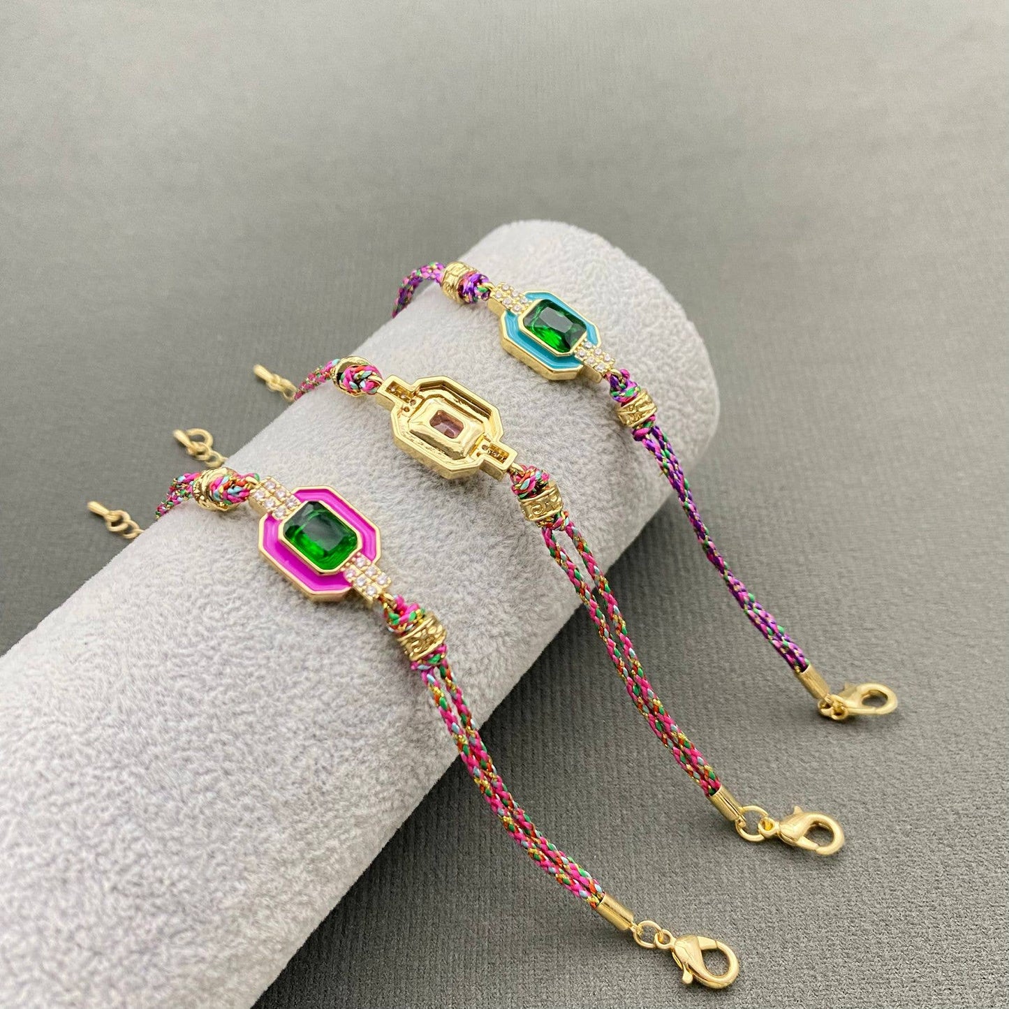 Boho zircon & Rhinestone Enamel Charm Rope Bracelets: C