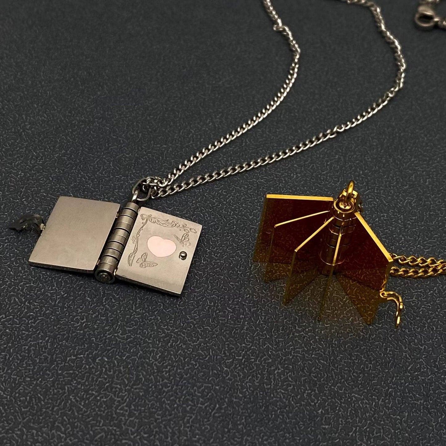 LOVER Heart & Butterfly Openable Book Charm Necklace - FGS: Golden