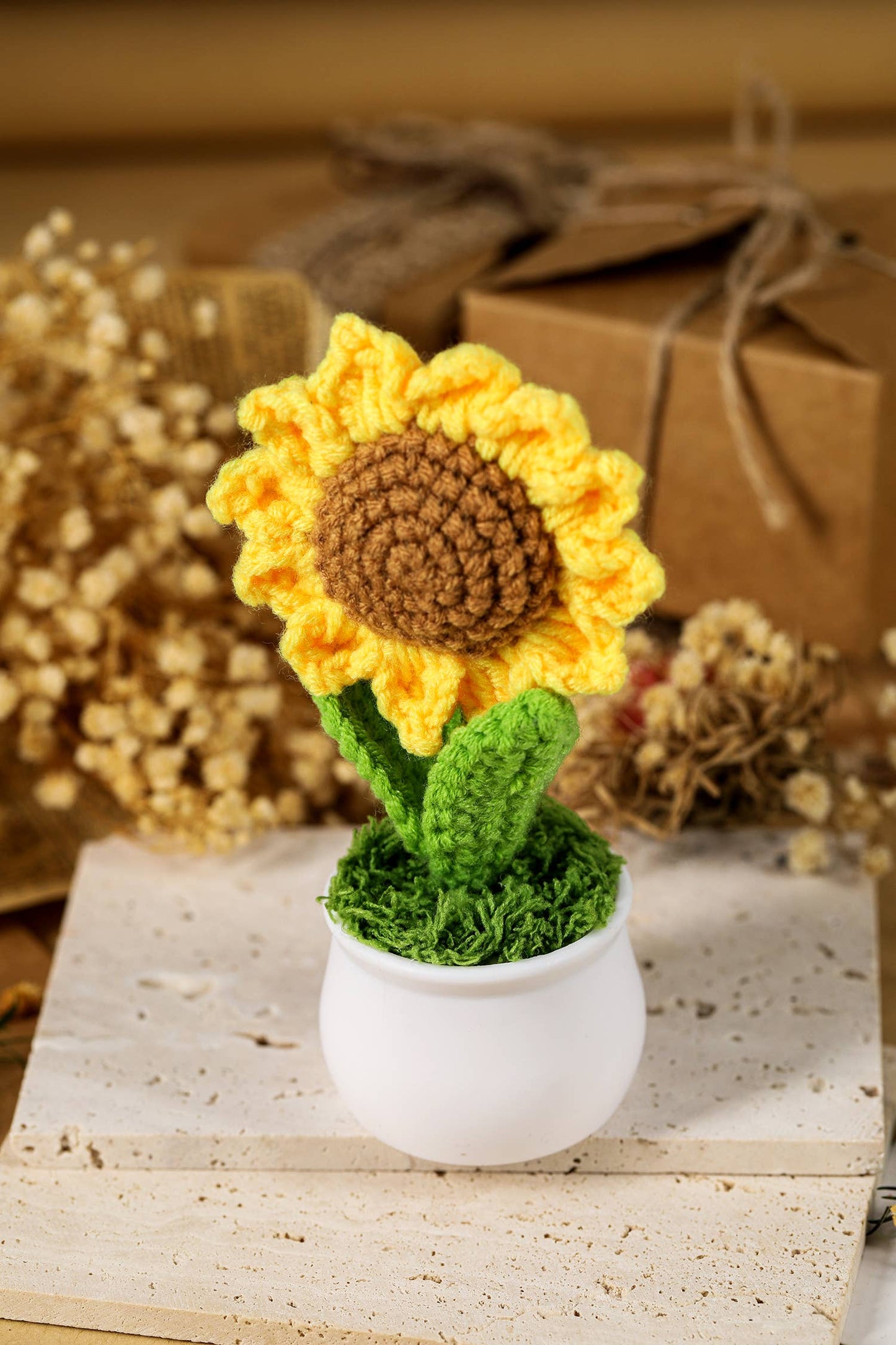 Crochet Sunflower Potted Home Decoration: Jurassic Gold / ONE SIZE