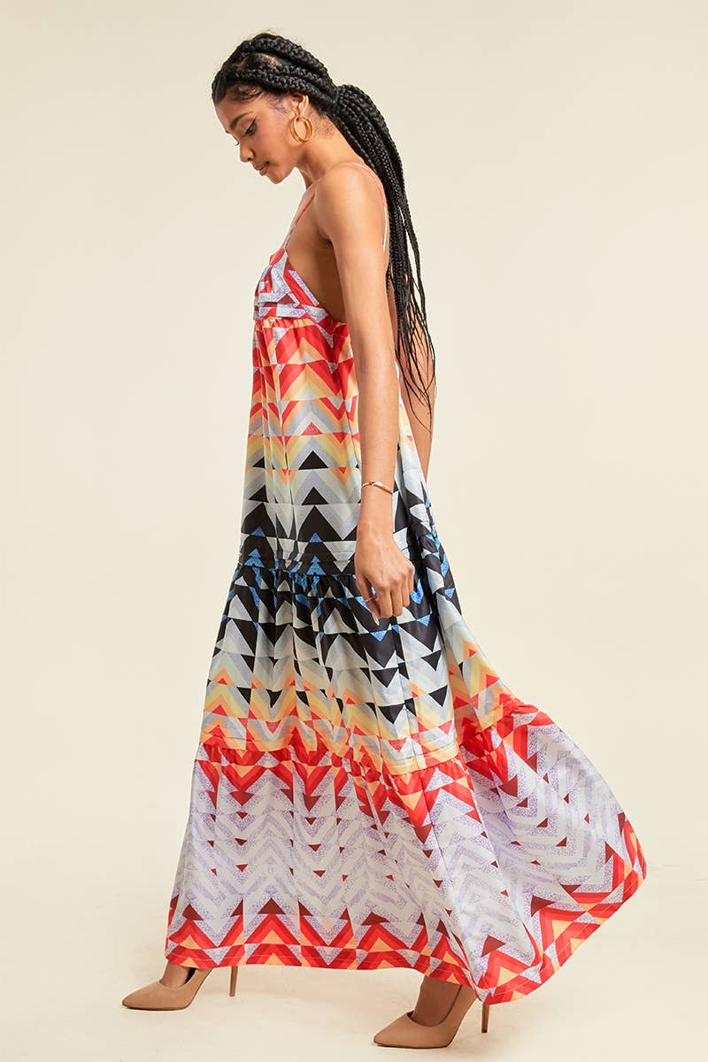 PRINTED MAXI DRESS WITH POCKETS AND ADJUSTABLE STRAPS