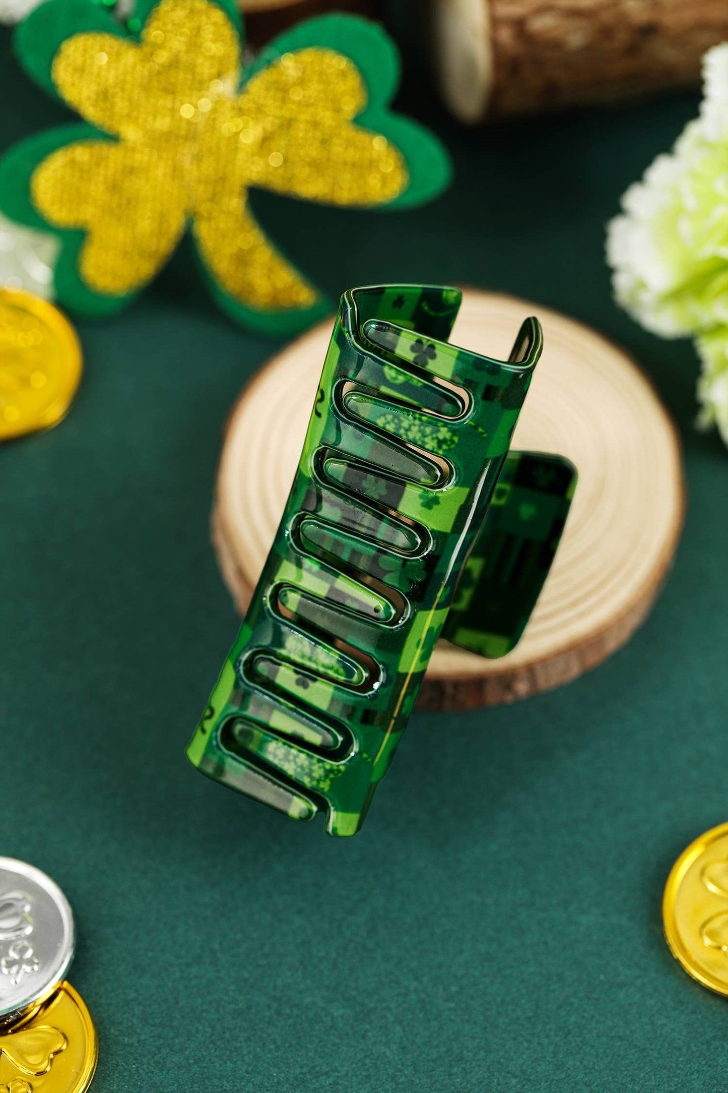 St Patricks Day Clover Square Hair Claw Clip: Dark Green / ONE SIZE