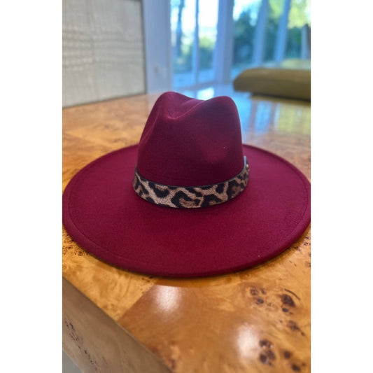 VEGAN FELT PANAMA HAT WITH ANIMAL PTIONY BELT : WINE / ONE SIZE