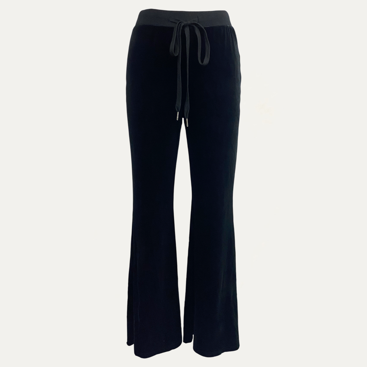 Comfortable Black Velvet High-Waisted Wide-Leg Pants : Black / M